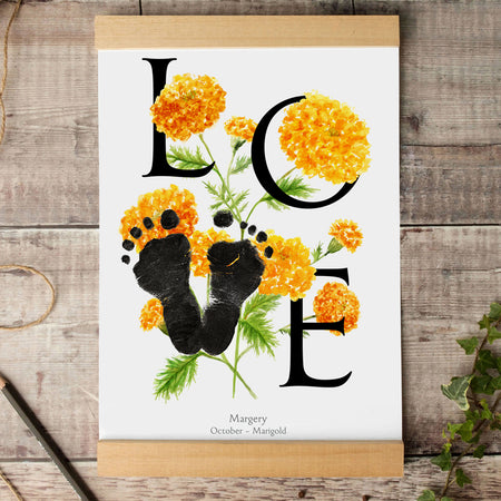 October birth month flower Marigold footprint kit framed