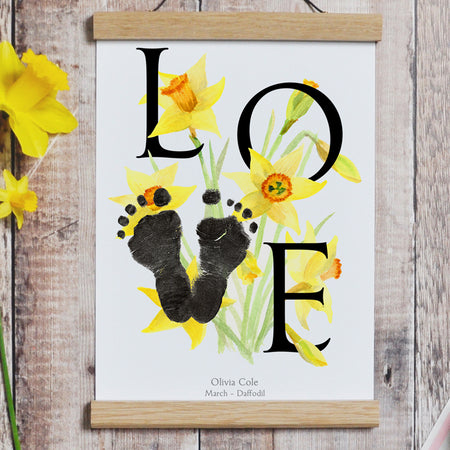 March birth month flower Daffodil footprint kit framed